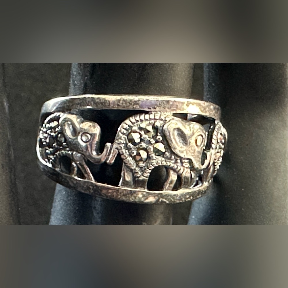 Silver Overlay Elephant Design Ring - image 1